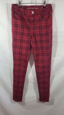 American Eagle Women's Hi-Rise Next Level Stretch Red Plaid Jeggings, size 4